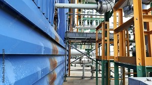Modern engineering and technology structure of the chemical plant encompasses equipment, measuring instruments, chemical pipeline, and various other contemporary technological and industrial concepts. Stock Video