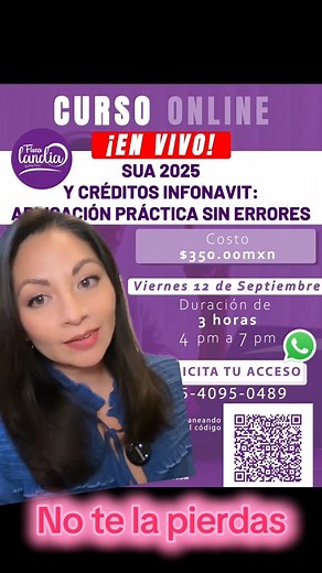 ⚠️ CURSO SUA 2025 Y CRÉDITOS INFONAVIT⚠️ Si aún tienes dudas de los diferentes créditos, cómo se hará la retención por nómina, de qué manera se informará al #Infonavit y cómo se podrán hacer aclaraciones. ESTE CURSO ES IDEAL, CONOCE BIEN LA PLATAFORMA SUA 367 ¡ES ESTE VIERNES 📆 12 de Septiembre a las 4:00pm! Adquiere tu acceso al grupo de whatsapp aquí 👇 https://wa.link/za0d1m ✨Curso ¡100% EN VIVO! #online 💻 #Fiscalandia #Trabajadores #SUA #SUA367 | Fiscalandia