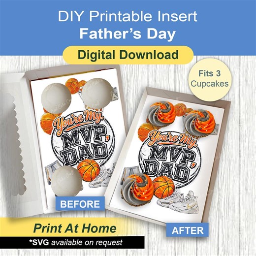 Basketball MVP Dad Cupcake Gift Box, Father's Day Insert Template, for 3 Standard Cupcakes, DIY Print at Home, Presale Bakery Packaging Idea - Etsy
