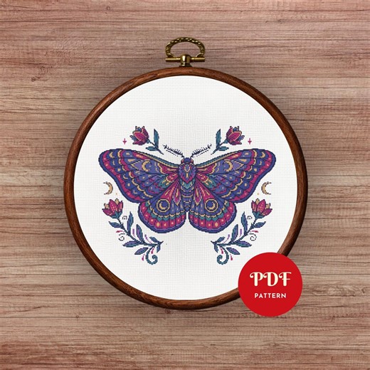 Colorful Butterfly Cross Stitch Pattern PDF, Boho Floral Embroidery Design (pattern Keeper Compatible, Instant Download) - Etsy