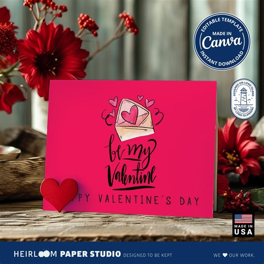 Holiday Card Romantic Happy Valentine's Day Card Template | Editable Canva Design (digital Download) - Etsy