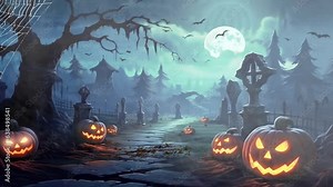 halloween night scary on graveyard animation looping video animated background Stock Video