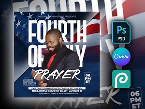 DIY 4th of July Worship Flyer Template Editable in Canva, Photoshop & Photopea. Create an American Independence Day Flyer for Church Event! - Etsy