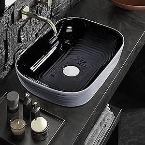 Strictly Sinks 18 Inch Rectangular Vessel Sink - Modern Ceramic Countertop Bathroom Sink – Easy to Install Above Counter Luxurious Bathroom Vessel Sink (18-3/8″ W x 13″ L x 5-5/16″ H)