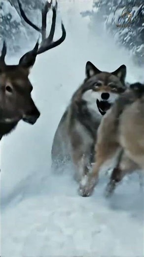 Survival of the Fittest: Wolf Pack Chasing a Deer in Deep Snow! 🐺❄️ #wildlife