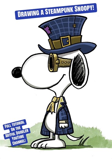 How to Draw Steampunk Snoopy! Full tutorial up on The Artful Doodler YouTube channel now! #howtodraw #howtodrawsteampunksnoopy #snoopy #peanuts #steampunk