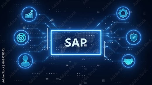 SAP System Software Automation - Enterprise Resource Planning (ERP) technology construction concept .futuristic blue technology background.