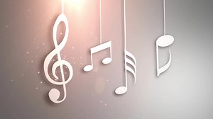 Download Music notes flowing hanging on strings and falling from the ceiling animation for free