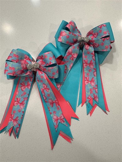 Blue & Pink Equestrian Show Bows - Floral Pony Rider Hair Bows - Hunter Ring Bows With Glitter Center - Etsy