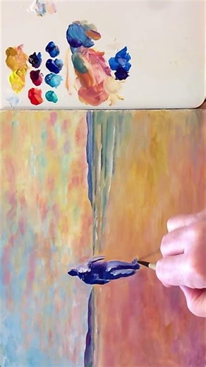 How To Paint A Sunset Beach - Using water-based oil paint #portrait #silhouette #beach #howtodraw