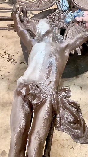 Coating a 130 year old crucifix from France. #artwork #crucifix #coat #paint #antiques | Steve Nelson Jr.