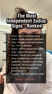 The most independent signs are revealed 🔥 Did your zodiac make the top?⚡ Save this post & share it with your circle! #ZodiacRanking #IndependentSigns #HonieJalbuna #AstrologyTalk #StarSignEnergy | Honie Jalbuna