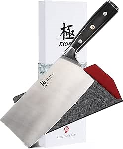 KYOKU Samurai Series - 7" Cleaver Knife - Full Tang - Japanese Style High Carbon Steel Kitchen Knives - Pakkawood Handle with Mosaic Pin - with Sheath & Case