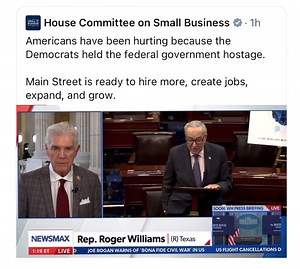 The Schumer Shutdown has hurt families, veterans, and small businesses. Tonight, I’ll vote to end it and get Americans back to work again. | Roger Williams