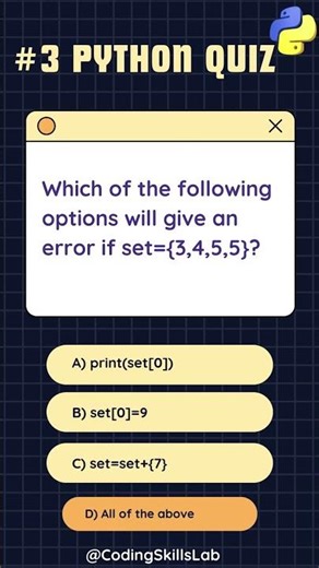 Python Quiz #3 | Which Option Gives an Error? 🤔 #Shorts