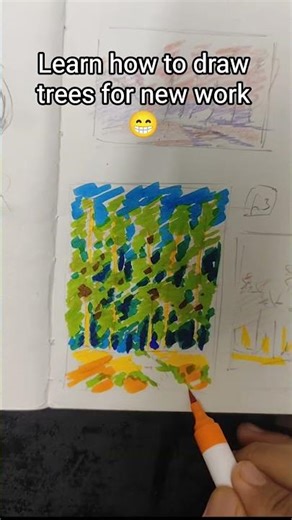 learn how to draw and colors trees for new work/ learn how to use acrylic marker