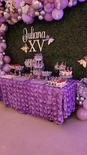 Butterfly and Lilac Themed Quinceañera Dessert Table