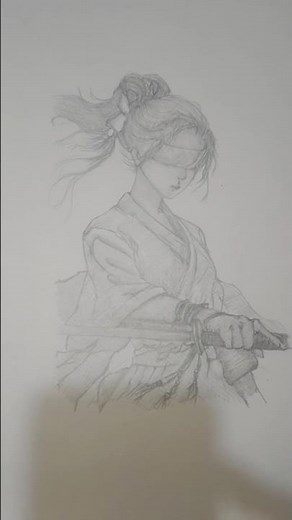 “Samurai Girl Sketch Reveal ⚔️ Pencil Art in Seconds!”