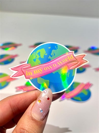 In My Own World Holographic Sticker - Vinyl Art Sticker Cocktail Illustration Laptop Water Bottle Decal Junk Journal Sticker Laptop - Etsy