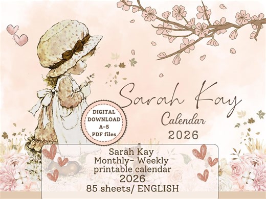 Sarah Kay 2026 Monthly and Weekly Calendar / English / Dated / Printable Calendar / PDF / A5 Size / Digital Download / 2026 Digital Planner - Etsy