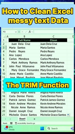 Clean Excel messy text Data in seconds — TRIM Function #excel #exceltips #exceltricks #learnexcel