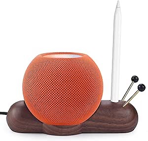 【2 in 1】 Cute Snail Speaker Stand/Pen Holder, Compatible with HomePod Mini, Compatible with Echo Dot 4TH/5TH, Multi-Functional Table Mount, 100% Real Wood,No Muffled (Walnut)
