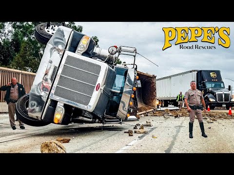 Semi Truck ROLL OVER Blocks Freeway Driver TRAPPED Under Container