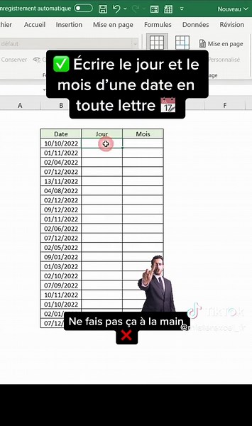 Comment écrire le jour de la semaine sur Excel