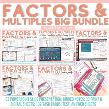 Factors and Multiples Prime Composite Numbers Prime Factorization GCF LCM Bundle