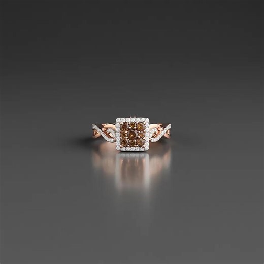 Rose Gold Brown Diamond Halo Ring, Braided Shank Bridal Ring - Etsy