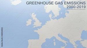 Greenhouse gas emissions in Germany from 2000 to 2019. Values in tonnes per capita (CO2 equivalent). Source data: Eurostat. 3D rendering video. Loop able video with 4K resolution.