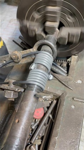 Double Coil Iron Spring Crafted on Lathe Machine | Simple Metal Work #youtubeshorts