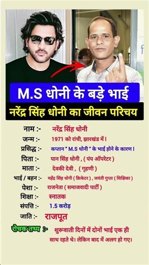 M.S धोनी के बड़े भाई नरेंद्र सिंह धोनी का जीवन परिचय 😱 👈 Biography of narendra singh dhoni #shorts