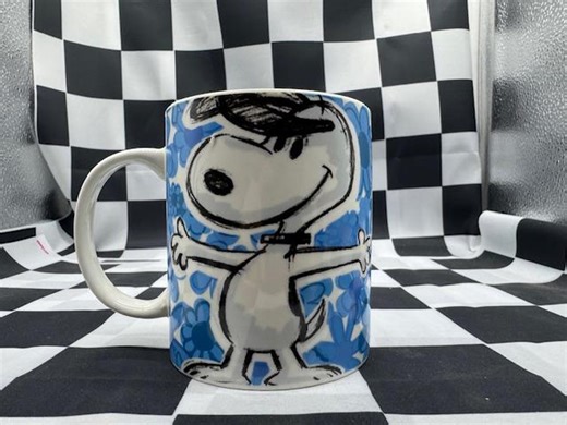 Snoopy Peanuts Mug 15oz Festive Sketch Collection Blue Flowers Gibson - Etsy