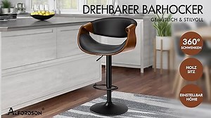 ALFORDSON Barhocker Höhenverstellbarer Barhocker mit Holzlehne Drehbarer Bistrohocker, 150kg Tragkraft, Kunstleder,Weiß