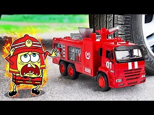 Helpppp!!!! Car Crushing Spongebob Fireman on Fire 🚓 Crushing Crunchy & Soft Things by Car