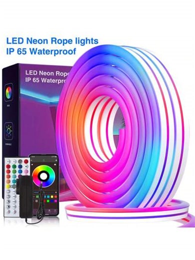 16ft Neon Led Strip Lights For Room, RGB LED Strip Lights With App Control, IR44key Remote, Timing, Music Syncing, Outdoor IP67 Waterproof Neon Lights, Flexible DIY Design For Bedroom, Living, Gaming, Party Decoration, LED Neon Sign | SHEIN