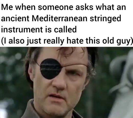 Me when someone asks what an ancient Mediterranean stringed instrument is called (I also just really hate this old guy) - iFunny