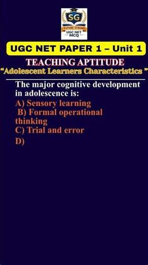 UGC NET Paper 1 | Learners Characteristics | Adolescent & Adult Learners