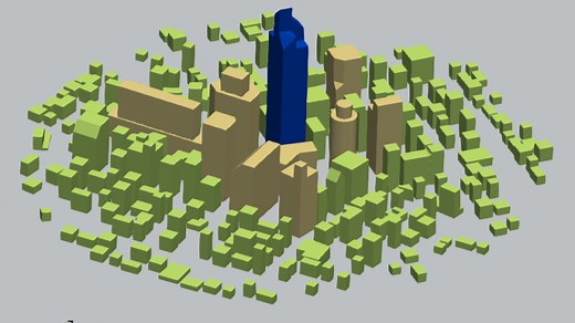 高層ビルのビル風が周辺へ与える影響の流体解析による可視化