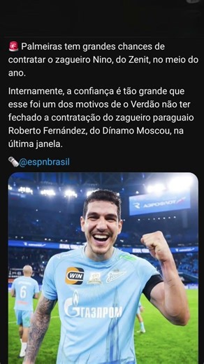 BOMBA: PALMEIRAS FICA MUITO PERTO DE CONTRATAR O ZAGUEIRO NINO DO ZENIT NO MEIO DESTE ANO HOJE!!