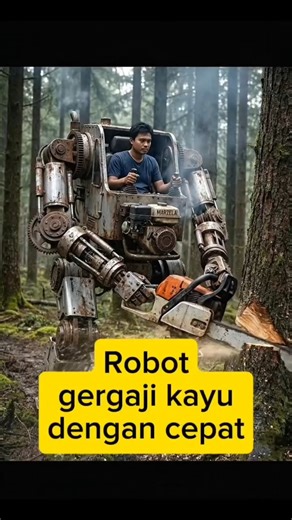 A CHAINSAW ROBOT!!! makes it easier to cut down trees #robotunik #mesinpertanian