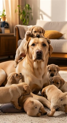 Cute Overload: Adult Dog with Playful Puppies 🐾😄