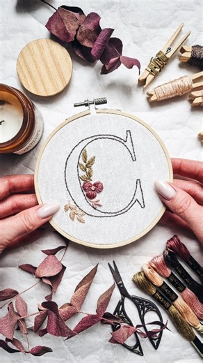 Embroidering the letter C step by step ✨ 5-inch Alphabet pattern — perfect for monograms and personalized gifts. You can buy each letter separately with its own video tutorial, or get the complete alphabet with 26 video lessons and save over 70% 💛 | Cupofneedles