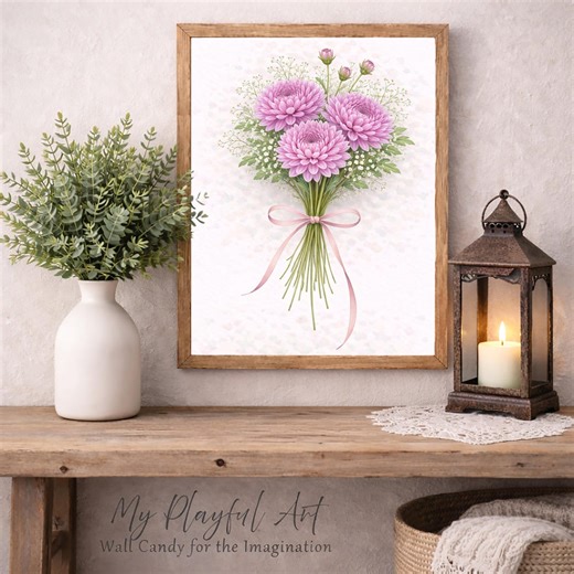 Chrysanthemum Birth Flower Printable Wall Art Botanical Bouquet November Gift Digital Download Art - Etsy