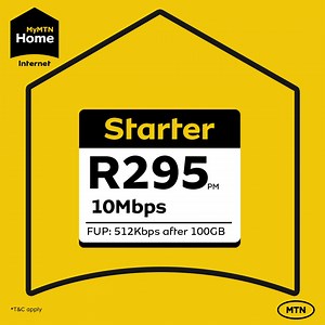 You can never go wrong with MTN’s Home Internet Starter. For only R295pm, get the best connection for your home from SA’s favourite network—plus a free-to-use router. Shop now. T&Cs apply. | MTN South Africa