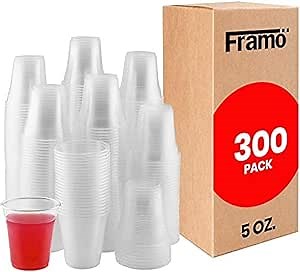 Framo 5 Oz Clear Plastic Cups, for Any Occasion, Disposable Transparent Ice Tea, Juice, Soda, and Coffee Glasses for Party, Picnic, BBQ, Travel, and Events (300)