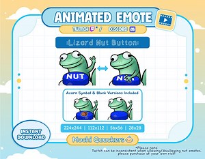 ANIMATED Emote | Lizard Meme - Nut Button Emote | 3 Versions, Twitch & Discord, 4 Gif Sizes | Derpy Green Lizard Hitting Button Meme Acorn - Etsy