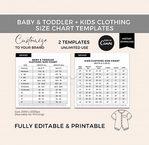 Editable Baby Toddler Clothes Size Chart Template Canva, Kids Clothing Size Guide, Children Measurement Guide, Custom Kids Shirt Size Chart - Etsy Finland