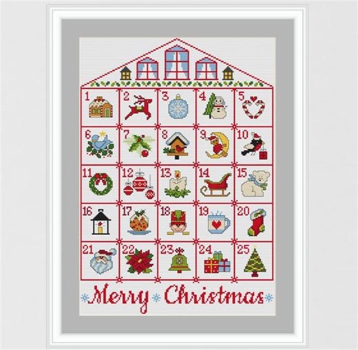 Advent Calendar Pattern With Merry Christmas, Christmas Countdown Cross Stitch Pattern - Etsy